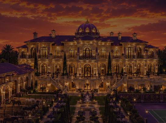 Mianells Estate mansion illuminated at dusk